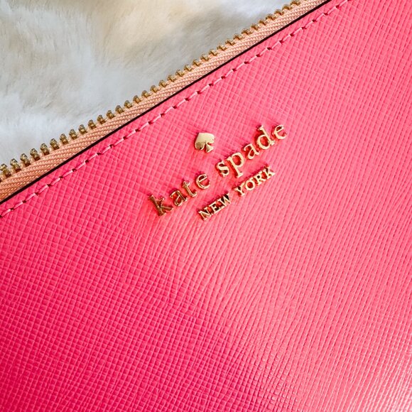 Kate Spade Lucy Small Zip Wristlet Colorblock Pink and Orange Leather - Picture 2 of 8
